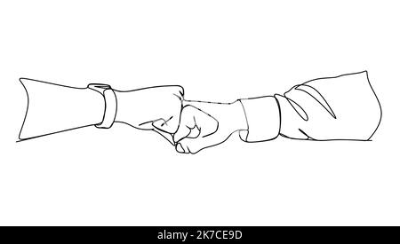 Continuous one line drawing of bro fist bump or pound line art hands. Concept of brother giving a punch. Stock Vector