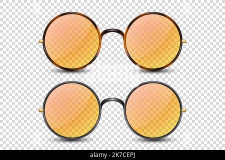 Vector 3d Realistic Leopard, Black Round Frame Glasses Set with Orange Transparent Glass Isolated, Eyeglasses for Women and Men, Accessory. Optics Stock Vector