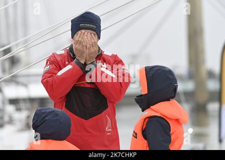 ©PHOTOPQR/OUEST FRANCE/Thomas Brégardis ; Les Sables d'Olonne ; 28/01/2021 ; Vendée-Globe 2020-2021 L'arrivée de l'italien Giancarlo Pedote Photo: Thomas Brégardis / Ouest-France - The ninth edition of the Vendée Globe.  Stock Photo