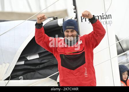 ©PHOTOPQR/OUEST FRANCE/Thomas Brégardis ; Les Sables d'Olonne ; 28/01/2021 ; Vendée-Globe 2020-2021 L'arrivée de l'italien Giancarlo Pedote Photo: Thomas Brégardis / Ouest-France - The ninth edition of the Vendée Globe.  Stock Photo