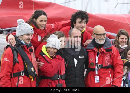 ©PHOTOPQR/OUEST FRANCE/Thomas Brégardis ; Les Sables d'Olonne ; 28/01/2021 ; Vendée-Globe 2020-2021 L'arrivée de l'italien Giancarlo Pedote Photo: Thomas Brégardis / Ouest-France - The ninth edition of the Vendée Globe.  Stock Photo