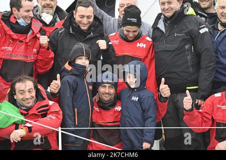 ©PHOTOPQR/OUEST FRANCE/Thomas Brégardis ; Les Sables d'Olonne ; 28/01/2021 ; Vendée-Globe 2020-2021 L'arrivée de l'italien Giancarlo Pedote Photo: Thomas Brégardis / Ouest-France - The ninth edition of the Vendée Globe.  Stock Photo