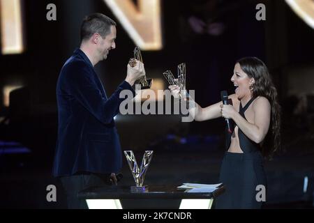 ©FRANCK CASTEL/MAXPPP - 36e edition des VICTOIRES DE LA MUSIQUE. Pour sa 36eme edition, la ceremonie des Victoires de la musique se tiendra a la Seine Musicale de Boulogne Billancourt, sans public. BOULOGNE BILLANCOURT, FRANCE FEBRUARY 12 fevrier 2021. Grand Corps malade; Camille Lellouche at 36th Victoires de la Musique held at La Seine Musicale in Bolougne Billancourt on February 12, 2021 france Stock Photo