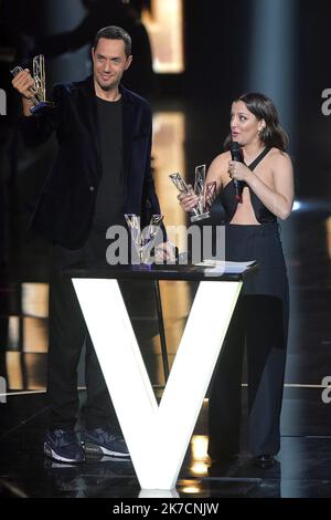 ©FRANCK CASTEL/MAXPPP - 36e edition des VICTOIRES DE LA MUSIQUE. Pour sa 36eme edition, la ceremonie des Victoires de la musique se tiendra a la Seine Musicale de Boulogne Billancourt, sans public. BOULOGNE BILLANCOURT, FRANCE FEBRUARY 12 fevrier 2021. Grand Corps malade; Camille Lellouche at 36th Victoires de la Musique held at La Seine Musicale in Bolougne Billancourt on February 12, 2021 france Stock Photo