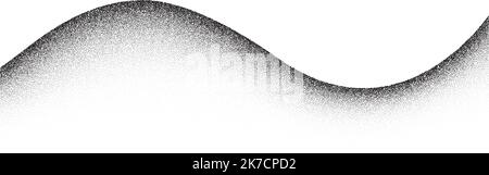 Grain wave background. Stippled texture hills. Abstract landscape in dotwork style. Black noise and sand gradient effect. Stochastic dotted background Stock Vector