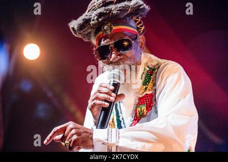 ©Michael Bunel / Le Pictorium/MAXPPP - Michael Bunel / Le Pictorium - 20/07/2014 - France / Paris - Neville O'Riley Livingston, plus connu sous le nom de Bunny Wailer sur la scene du cabaret sauvage, ne le 10 avril 1947 a Kingston, est un auteur-compositeur-interprete jamaicain. Wailer est l'un des membres fondateurs du groupe The Wailers, avec Bob Marley et Peter Tosh. Il chante, compose, et joue des percussions nyabinghi. Il quitte le groupe des Wailers en 1974, afin de poursuivre une carriere solo. / 20/07/2014 - France / Paris - Neville O'Riley Livingston, better known as Bunny Wailer on t Stock Photo