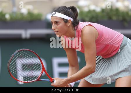 ©Sebastien Muylaert/MAXPPP - Caroline Garcia of France reacts during his women's second round match against Polona Hercog of Slovenia during day four of the 2021 French Open at Roland Garros in Paris, France. 02.06.2021 Stock Photo