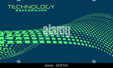 Abstract virtual saturated very light green techno wave on astronaut blue background. Futuristic vector graphics Stock Vector
