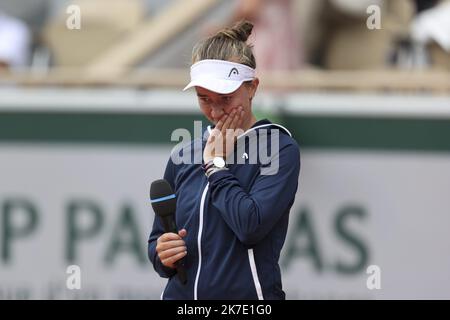 ©Sebastien Muylaert/MAXPPP - Match Winner Barbora Krejcikova of Czech Republic after the Women’s final on day fourteen of the 2021 French Open at Roland Garros in Paris, France. 12.06.2021 Stock Photo