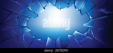 abstract blue background shattered glass with white beautiful background light texture has sharp jagged pieces of broken glass illustration for web ap Stock Vector