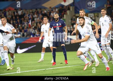 ©PHOTOPQR/LE PARISIEN/Arnaud Journois ; STRASBOURG ; ; FOOTBALL , MATCH DE QUALIFICATION POUR LA COUPE DU MONDE FIFA QATAR 2022 , 01/09/2021, STRASBOURG , STADE DE LA MEINAU / FRANCE - BOSNIE HERZEGOVINE / Karim Benzema - Sept 1st 2021. France vs. Bosnia: World Cup qualifiers  Stock Photo
