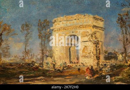 ©Active Museu/MAXPPP - ActiveMuseum 0000029.jpg / L'Arc de Triomphe - Felix Ziem - / Felix Ziem / Peinture Active Museum / Le Pictorium Arc de triomphe (the) ,Barbizon school ,Blue sky ,French ,Horizontal ,Intersection ,Symbol ,Traffic circle ,Tree ,8th District (Paris) ,Europe ,France ,Ile-de-France (region) ,Paris ,Paris 8th (8th arrondissement of Paris) ,Western Europe ,Felix Ziem ,Painting ,  Stock Photo