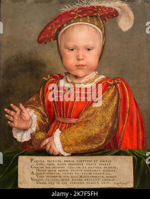 ©Active Museu/MAXPPP - ActiveMuseum 0000905.jpg / Edouard VI Enfant, 1538 - Hans Holbein le Jeune - Edward VI as child 1538 - / Hans Holbein le Jeune / Peinture Active Museum / Le Pictorium Child ,Hat ,King ,Portrait ,Prince ,Renaissance ,Vertical ,Young child ,Edward VI ,16th century ,Hans Holbein the younger ,Painting ,  Stock Photo