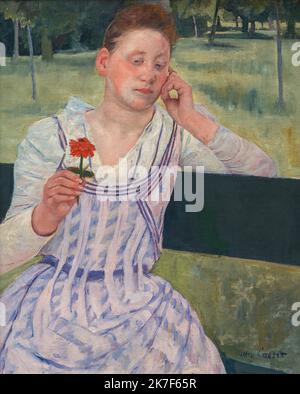 ©Active Museu/MAXPPP - ActiveMuseum 0001188.jpg / Femme avec une zinnia rouge - Mary Cassatt (1891) 1891 - / Mary Cassatt / Peinture Active Museum / Le Pictorium Bench ,Dress ,Flower ,Impressionism ,Leaned ,Nature ,Portrait ,Red ,Sitting (to be) ,Woman ,Zinnia ,19th century ,Mary Cassatt ,Painting ,  Stock Photo