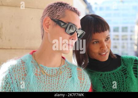 ©Pierre Teyssot/MAXPPP ; Raf Simons Fashion Show SS 2022 Paris Fashion Week 2021 in Paris, France on September 30, 2021. Guest and Liya Kebede. Â© Pierre Teyssot / Maxppp  Stock Photo