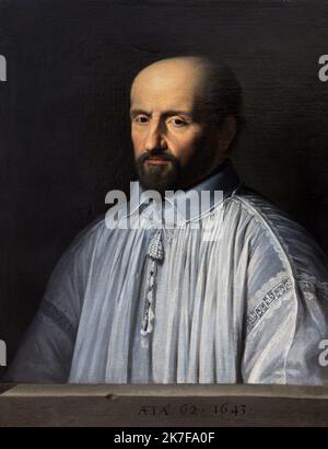 ©Active Museu/MAXPPP - ActiveMuseum 0002809.jpg / Portrait de Jean Duvergier de Hauranne, Abbe de Saint-Cyran Huile sur toile 1650 - / Philippe de Champaigne / Peinture Active Museum / Le Pictorium 1 person ,Abbot ,Bald ,Beard ,Brown ,Catholic religion ,Ceremonial costume ,Christianity (religion) ,Dark-eyed ,Face on ,Man ,Monastery ,Portrait ,Religious ,Vertical ,White ,Jean Duvergier de Hauranne ,17th century ,Philippe de Champaigne ,Painting ,  Stock Photo