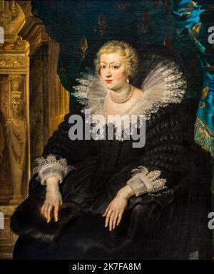 ©Active Museu/MAXPPP - ActiveMuseum 0003147.jpg / Anne d'Autriche, Reine de France, vers 1622 - Pierre Paul Rubens 1622 - / Pierre Paul Rubens / Peinture Active Museum / Le Pictorium 1 person ,Black woman() ,Blouse ,Blue ,Drape ,Earring ,Emblem ,Embroidered fabric ,Embroidery ,Face on ,Fleur-de-lis ,Gold (color) ,Handbag ,Lace ,Long dress ,Louis XIII ,Low-cut ,Model () ,Moulding ,Pearl jewelry ,Pearl necklace ,Portrait ,Queen of France ,Regent (female) ,Religious education ,Royal ,Ruff () ,Sit (verb) ,Turquoise blue ,Vertical ,White ,Wife ,Woman ,Anne of Austria ,17th century ,Peter Paul Rube Stock Photo