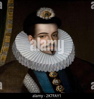 ©Active Museu/MAXPPP - ActiveMuseum 0005776.jpg / Henri III, Roi de France, vers le 19eme siecle / Edmond Castan / Peinture Active Museum / Le Pictorium Black background ,Clothing ,Henry III ,Historic character ,History ,Jewel ,King of France ,Kingship ,Outfit ,Portrait ,Ruff () ,square ,19th century ,Edmond Castan ,Painting ,  Stock Photo