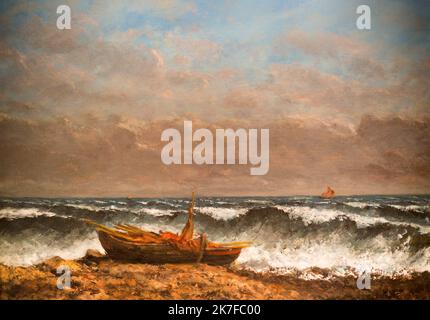 ©Active Museu/MAXPPP - ActiveMuseum 0005927.jpg / La vague 1870 - / Gustave Courbet / Peinture Active Museum / Le Pictorium Cloudy sky ,Foam (meerschaum) ,Horizontal ,Rock (Stone) ,Rough sea ,Rowboat ,Sailing boat ,Wave ,19th century ,Gustave Courbet ,Painting ,  Stock Photo