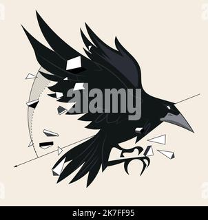 Sketch of flying raven. Hand drawn illustration converted to vector. Vector illustration Stock Vector