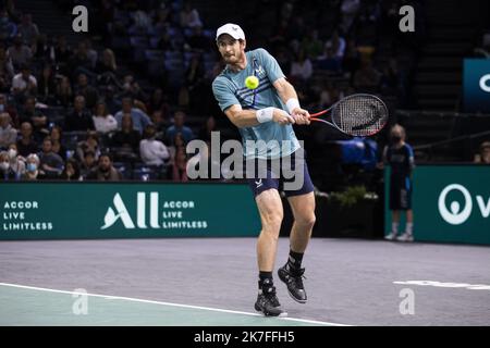Alexis Sciard / IP3; Paris, France, November 1st, 2021 - Andy Murray in action during his first round match against Dominik Koepfer at the Rolex Paris Masters tennis tournament. Stock Photo
