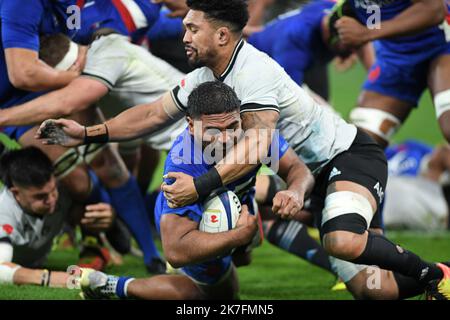 ©PHOTOPQR/VOIX DU NORD/PIERRE ROUANET ; 20/11/2021 ; 20/11/2021. Rugby, tournée d'automne (Autumn Nations Series), France (XV de France) - Nouvelle-Zélande (All Blacks), au Stade de France, Paris Saint-Denis. Essai de Mauvaka. PHOTO PIERRE ROUANET LA VOIX DU NORD - Saint Denis, France, nov 20th 2021. Rugby France vs New Zealand Stock Photo