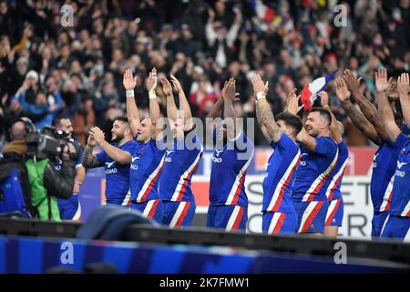 ©PHOTOPQR/VOIX DU NORD/PIERRE ROUANET ; 20/11/2021 ; 20/11/2021. Rugby, tournée d'automne (Autumn Nations Series), France (XV de France) - Nouvelle-Zélande (All Blacks), au Stade de France, Paris Saint-Denis. PHOTO PIERRE ROUANET LA VOIX DU NORD 20/11/2021. Rugby, autumn tour (Autumn Nations Series), France (XV de France) - New Zealand (All Blacks), at the Stade de France, Paris Saint-Denis. France beats the All Black 40 to 25 Stock Photo