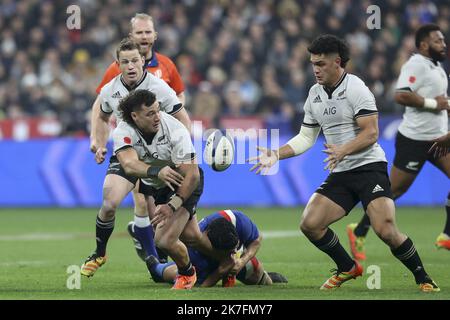 New Zealand's David Havili evades a tackle from Namibia's Tiaan Swanepoel  during the Rugby World Cup 2023, Pool A match at the Stade de Toulouse,  France. Picture date: Friday September 15, 2023