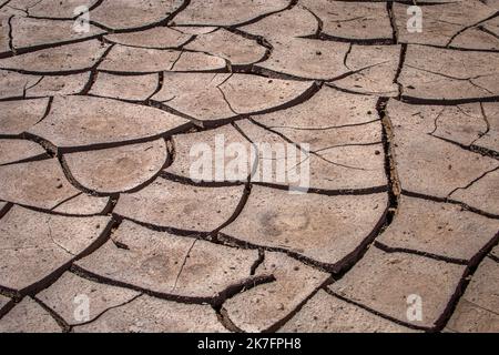Cracked soil in Atacama desert, arid landscape, Chile, South America Stock Photo