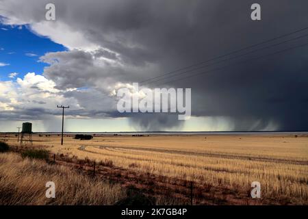 Storm over Farmland and Yarra Yarra Lake, Carnamah, Western Australia Stock Photo