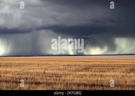 Storm over Farmland and Yarra Yarra Lake, Carnamah, Western Australia Stock Photo