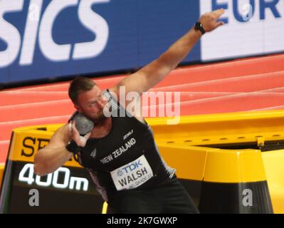 ©Laurent Lairys/MAXPPP - Tomas WALSH of New Zeland Finale Shot Put Men during the World Athletics Indoor Championships 2022 on March B19 2022 at Stark Arena in Belgrade, Serbia - Photo Laurent Lairys / Stock Photo