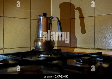 An italian coffee machine in a kitchen in a Florence house, Italy Stock Photo