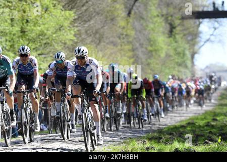 ©PHOTOPQR/VOIX DU NORD/PIERRE ROUANET ; 17/04/2022 ; Wallers Arenberg, le 17/04/2022. Course cycliste Paris Roubaix 2022, dans la trouee d'Arenberg (dreve des boules d'Herin). Quickstep. PHOTO PIERRE ROUANET LA VOIX DU NORD Stock Photo