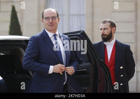 ©Sebastien Muylaert/MAXPPP - Paris 07/05/2022 Jean Castex dans la cour de l'Elysee, pour assister à la cérémonie d'investiture d'Emmanuel Macron à la présidence de la Republique, suite a sa reelection le 24 avril dernier. Paris, 07.05.2022 - France, Paris, 2022-05-07. Inauguration ceremony of the President of the French Republic, Mr Emmanuel Macron, at the Elysee Palace.  Stock Photo