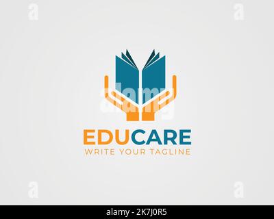 Education logo design concept for holding hand with book Stock Vector