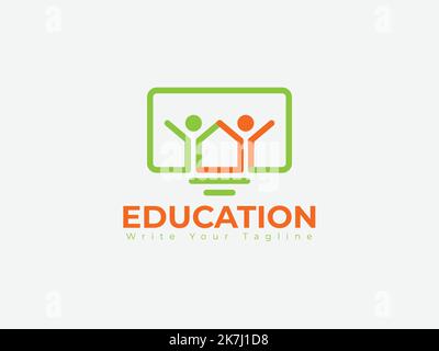 Happy education logo with digital display and human concepts Stock Vector