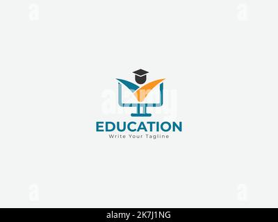 Online education logo with digital display and human concepts Stock Vector