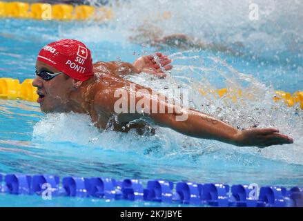 ©Laurent Lairys/MAXPPP - Noe Ponti of Suisse Heat (4) 200 M Butterfly Men during the 20 Th FINA World Championships Budapest 2022, Swimming event on June 20, 2022 in Budapest, Hungary - Photo Laurent Lairys / MAXPPP Stock Photo