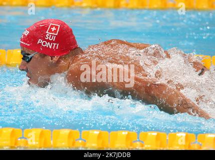 ©Laurent Lairys/MAXPPP - Noe Ponti of Suisse Heat (7) 100 M Butterfly Men during the 19th FINA World Championships Budapest 2022, Swimming event on June 23 2022 in Budapest, Hungary - Photo Laurent Lairys / MAXPPP Stock Photo