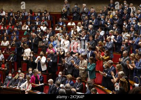 ©PHOTOPQR/LE PARISIEN/olivier corsan ; Paris ; 06/07/2022 ; Paris, France, le 6 juillet 2022. La première ministre ElisabethBorne a prononcé devant l'Assemblée Nationale son discours de politique générale. photo : LP / Olivier Corsan - French Prime Minister ElisabethBorne outlines government policy priorities in her first address to Parliamen in Paris, France, on july 6th 2022  Stock Photo