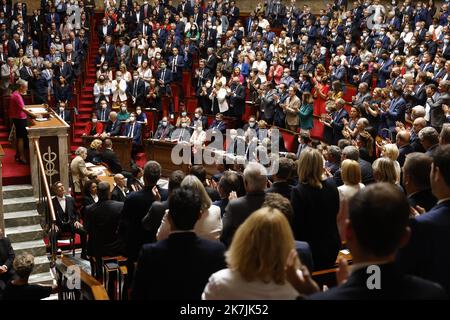 ©PHOTOPQR/LE PARISIEN/olivier corsan ; Paris ; 06/07/2022 ; Paris, France, le 6 juillet 2022. La première ministre ElisabethBorne a prononcé devant l'Assemblée Nationale son discours de politique générale. photo : LP / Olivier Corsan - French Prime Minister ElisabethBorne outlines government policy priorities in her first address to Parliamen in Paris, France, on july 6th 2022  Stock Photo