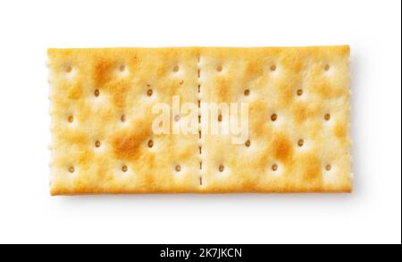 Cracker placed on white background. Viewed from above. Stock Photo