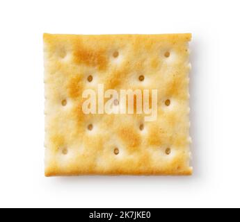 Cracker placed on white background. Viewed from above. Stock Photo