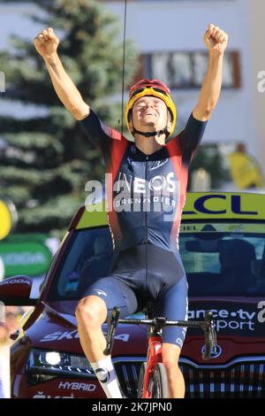 ©Pierre Teyssot/MAXPPP ; Tour de France - UCI Cycling Race - Stage 12 Briancon - Alpe d'Huez. Alpe d'Huez, France on July 14, 2022. Danish Jonas Vingegaard (DEN) keeps its yellow jersey and Thomas Pidcock (GBR) IGD wins the stage. On the photograph Thomas Pidcock (GBR). Â© Pierre Teyssot / Maxppp  Stock Photo