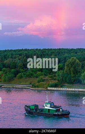 Sunrise over the Akmena-Dane River, Klaipeda, Eponymous County, Lithuania Stock Photo