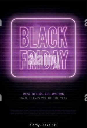 Biggest black friday discounts vector flyer template. Mega wholesale women advert with text space. Special price offer on stylized brick wall background. Seasonal sale promo banner design Stock Vector