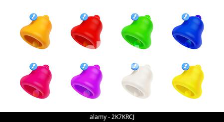 3d render notification bells, colorful unread message on phone or computer application. Alert notice, spam, chat box, online conversation isolated icons, Vector illustration in cartoon plastic style Stock Vector