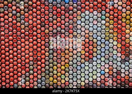 Texture, background made of small stumps painted in different colors, looks like mosaic Stock Photo