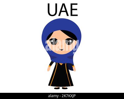 UAE kid wearing traditional outfit character illustration on white isolated background Stock Vector